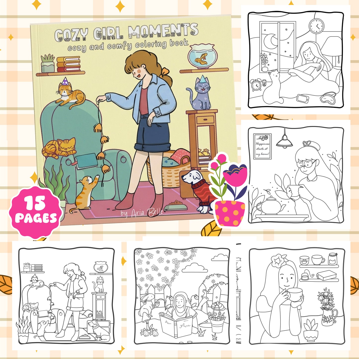 Cozy girl moments Digital coloring pages
