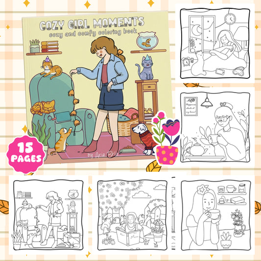 Cozy girl moments Digital coloring pages